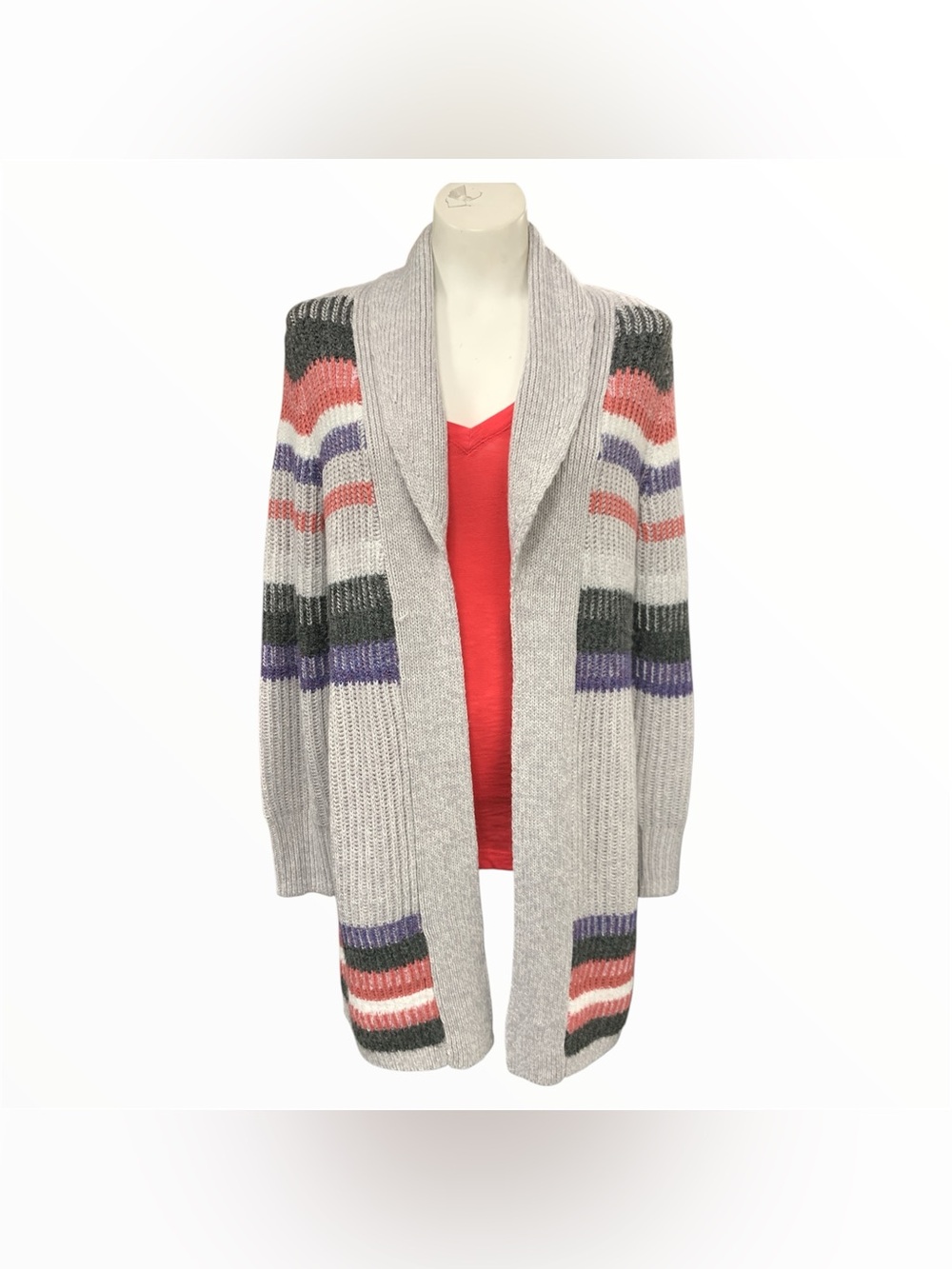 Christopher & Banks NWT Gray Open-Front Cardigan with Pink, Purple & Black Strip